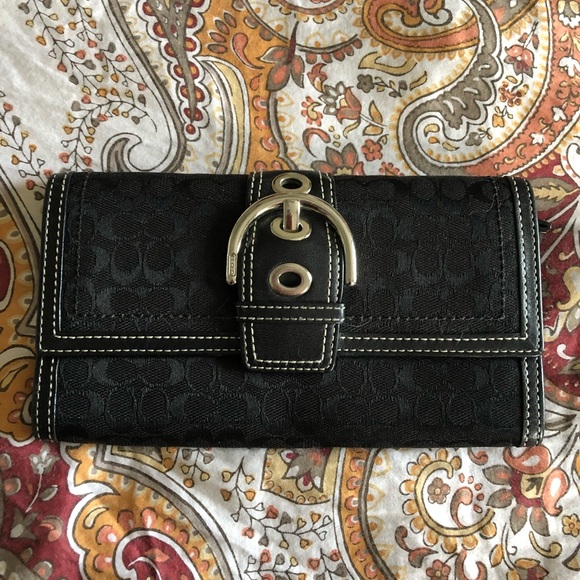 Coach Handbags - Coach Black Signature Print Buckle Wallet